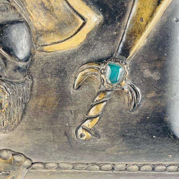 Pirate Wood Chest Box with One Eyed Jack Decor 10 x 7 x 3 1/2” - Picture 4 of 7